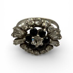 Vintage 925 CZ & Black Onyx Cocktail Ring stamped 925